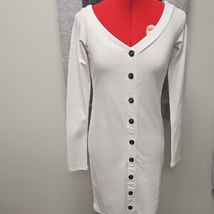 Forever 21 White Long Sleeve Button Dress